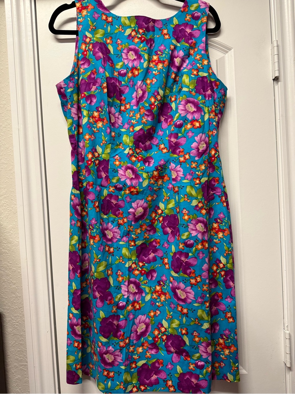 Vintage CDC Floral Dress Size 12 Bright Teal Sleeveless Shift Dress